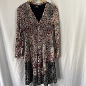 Maeve Anthropologie Medium Smocked V-Neck Floral Long Sleeve Boho Dress Peasant